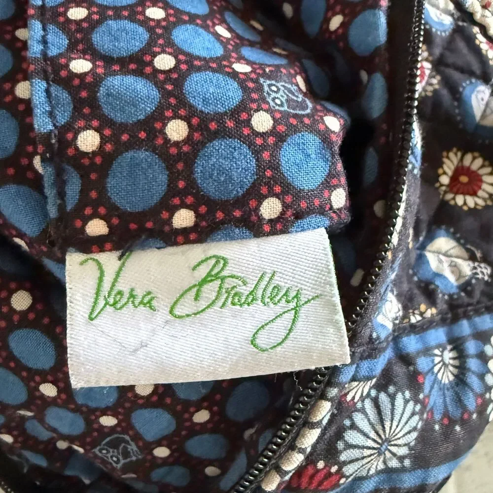 Vera Bradley Retired Night Owl Brown Black Quilted Cotton Hobo Shoulder Bag